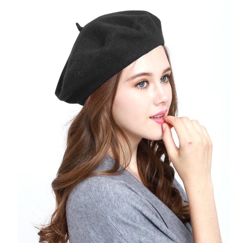 Angela & William Classic WW004 Winter 100% Wool Warm French Art Basque Beret Tam Beanie Hat Cap (Black) - Image 1